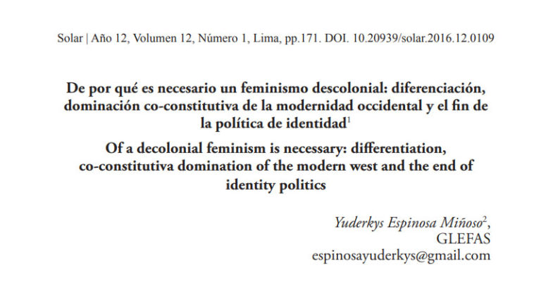 DOCUMENTO 📄 De por qué es necesario un feminismo descolonial (Yuderkys Espinosa Miñoso)