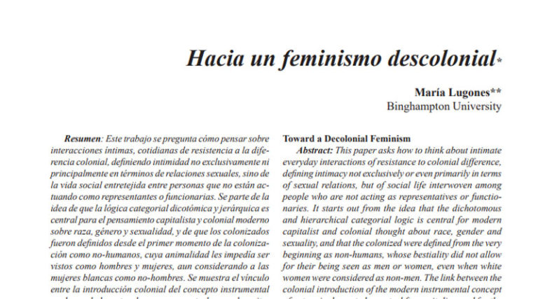 DOCUMENTO 📄 Hacia un feminismo descolonial (María Lugones)